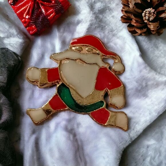 Vintage Santa Claus Enameled Pin Gold Tone Christmas Holiday Mid Century Modern. - Picture 1 of 12